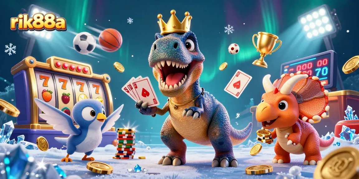 Experience thrilling gameplay with rik88a in this vibrant 3D casino scene featuring unique characters and numerous game elements.