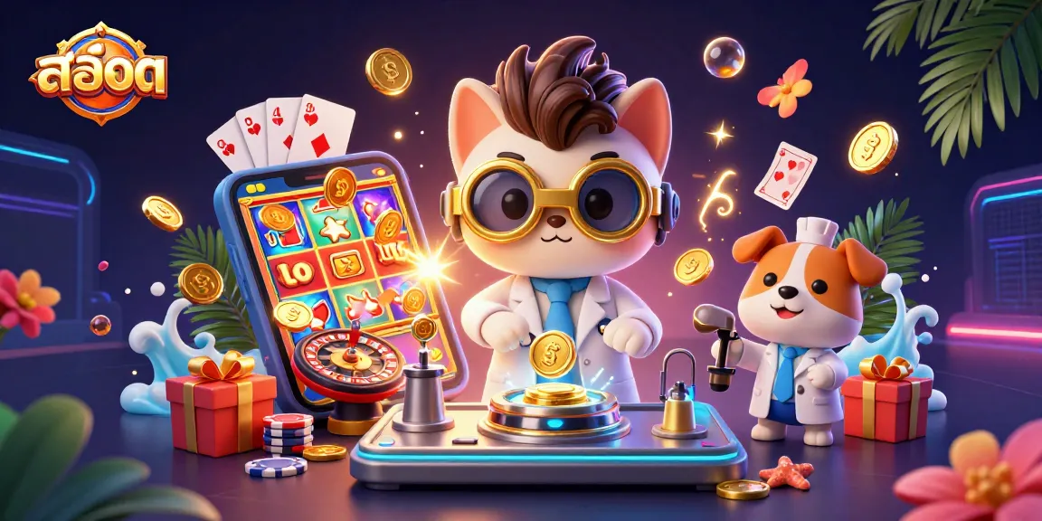 Experience สล็อต excitement with golden coins and vibrant slot games bursting from a smartphone screen in a rich casino setting.