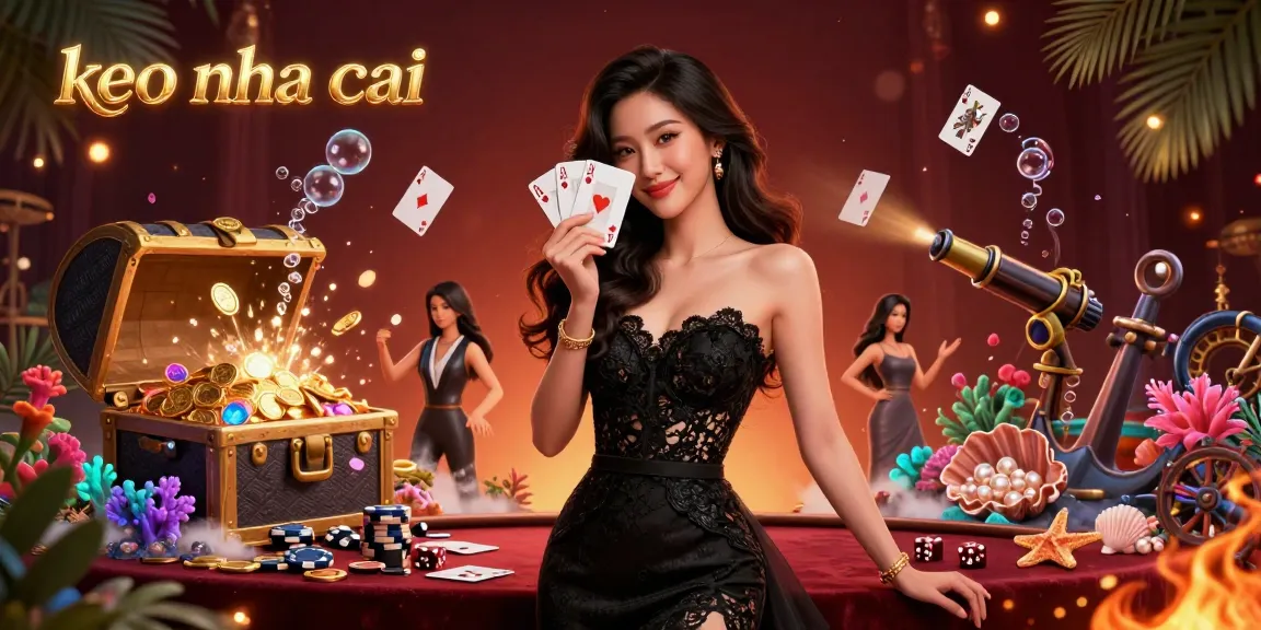 Engage with keo nha cai as a stunning Asian woman holds ace cards in a vibrant casino scene.