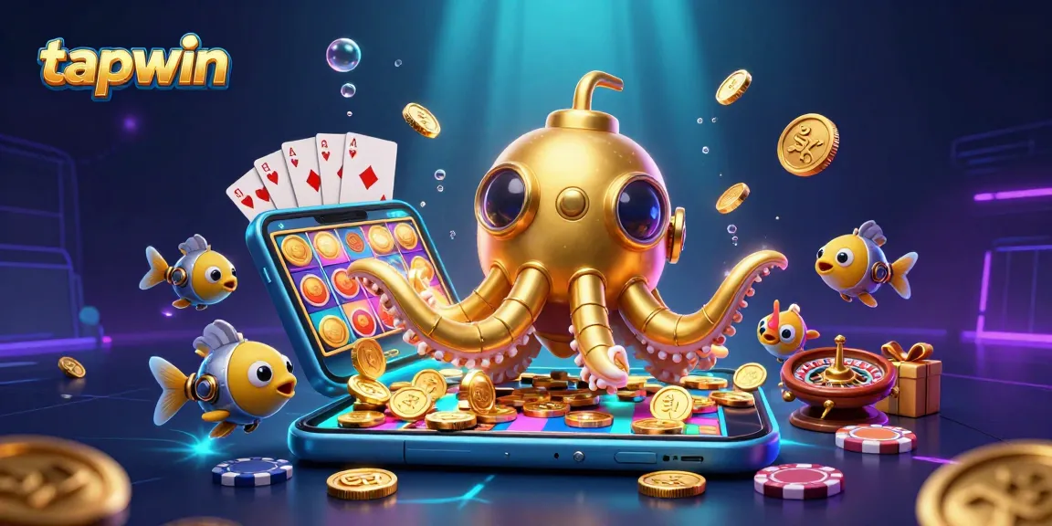Tapwin rewards players in a fun underwater casino scene full of gold coins and game elements.