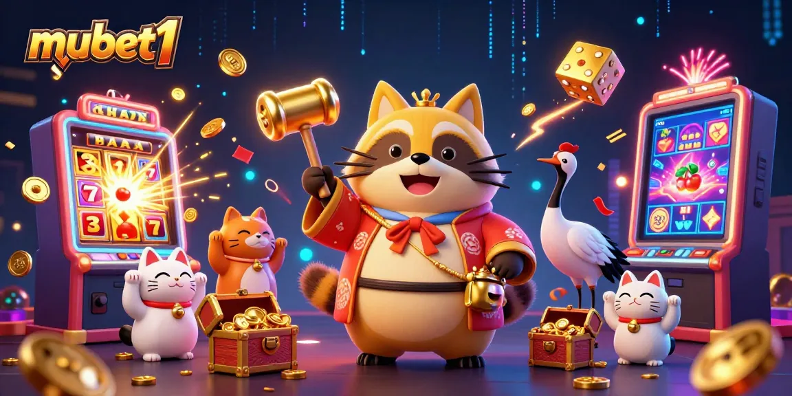 Experience the exciting world of mubet1 with vibrant characters celebrating jackpots and casino games!