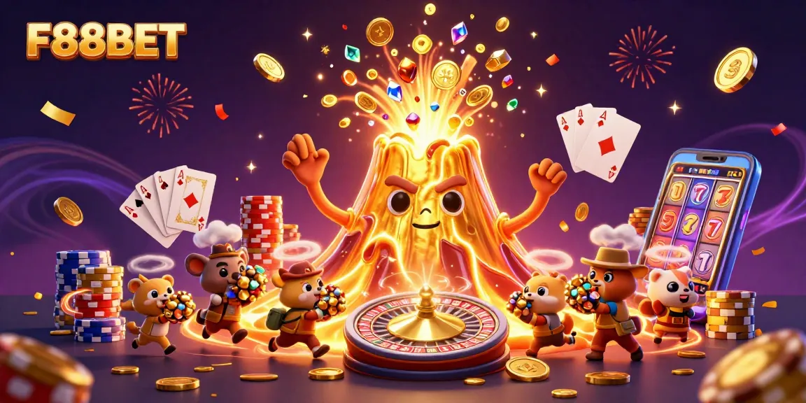 Experience the thrill of F88BET with exciting games and golden rewards in this vibrant casino scene.