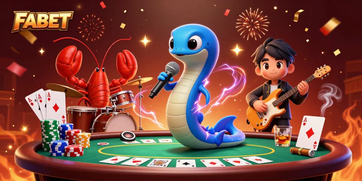 FABET showcases an electric eel DJ with an underwater casino theme, featuring poker elements.
