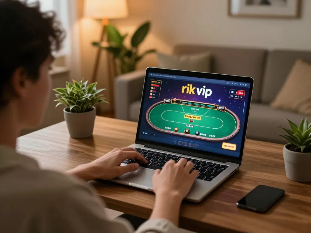 Engaging with rik vip online casino gameplay from a cozy home office.