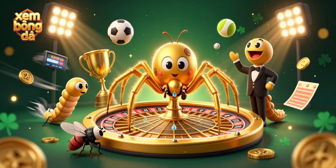 Xem bóng đá live with a spider managing bets and sports balls in an exciting 3D digital casino
