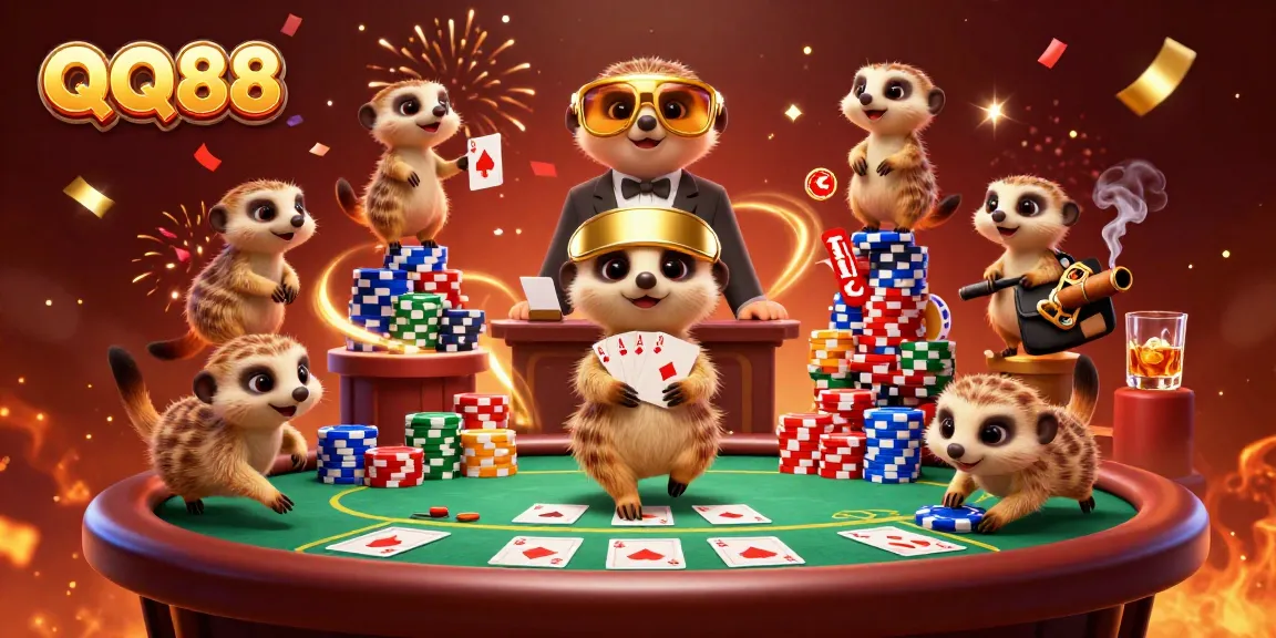 Experience the excitement of QQ88 casino with meerkats running the ultimate gambling operation.