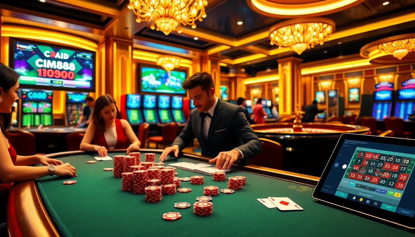 CM88 players enjoying a thrilling poker game at an upscale casino table.