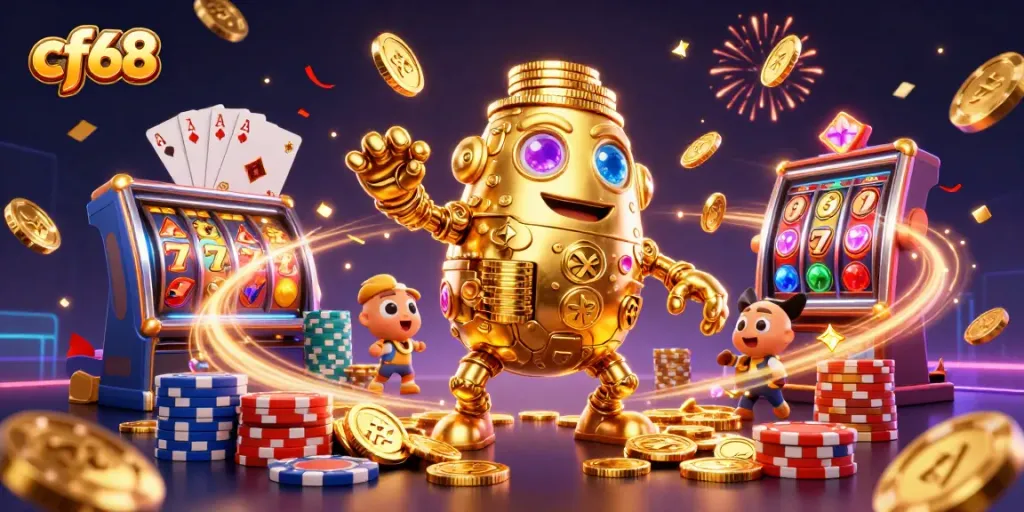 Engage with cf68 for thrilling casino action, featuring dynamic slot machines and golden golems.