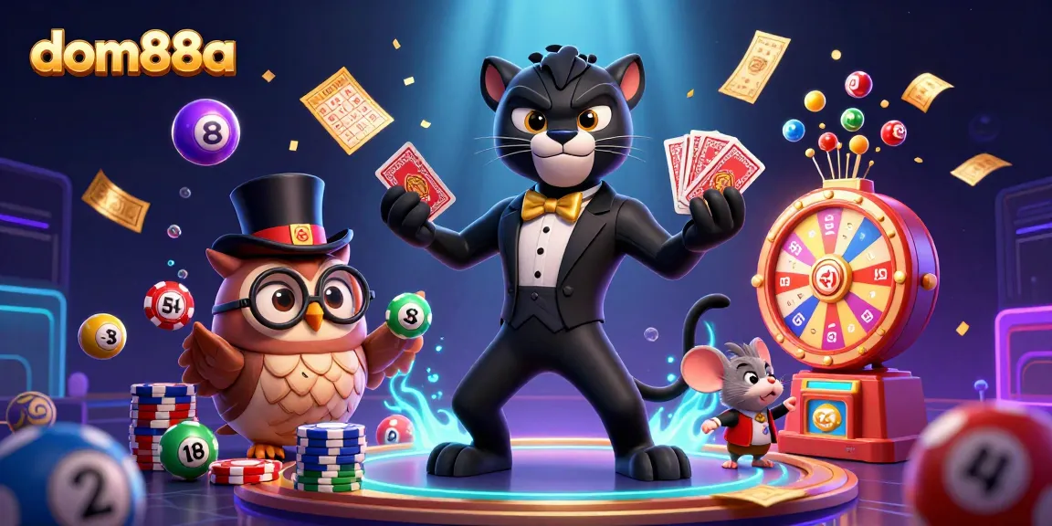Engage with dom88a in an exciting online casino experience featuring gambling themes and vibrant characters.