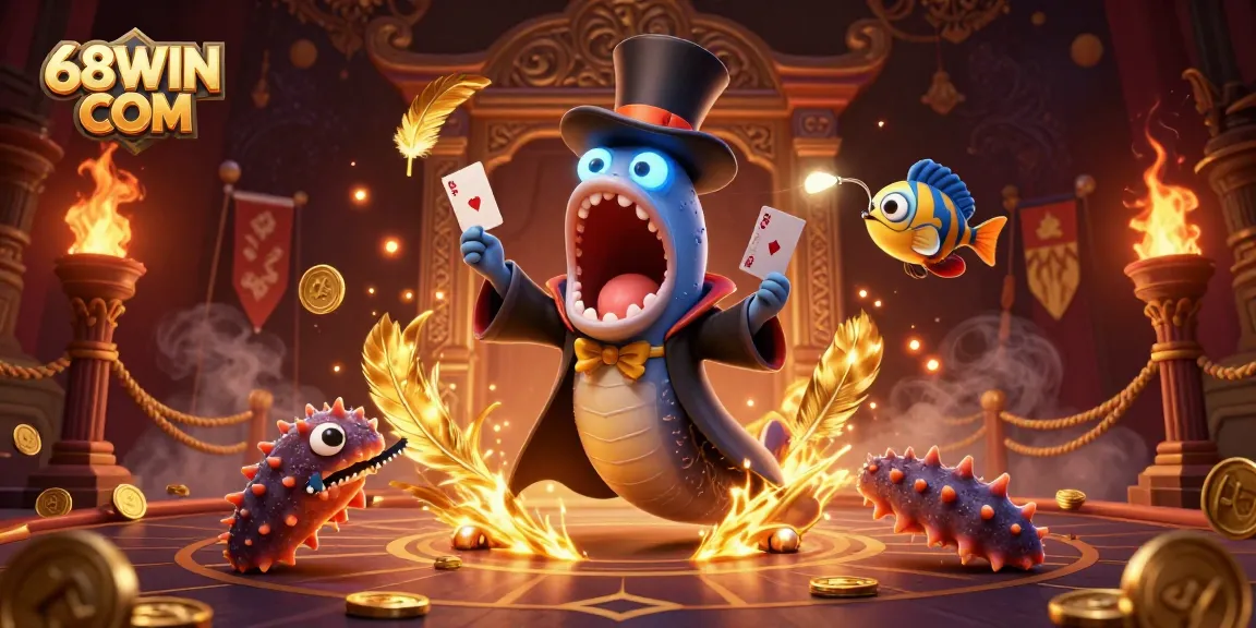 Experience thrilling card tricks with the enchanting characters of 68WIN COM, igniting a magical casino atmosphere.