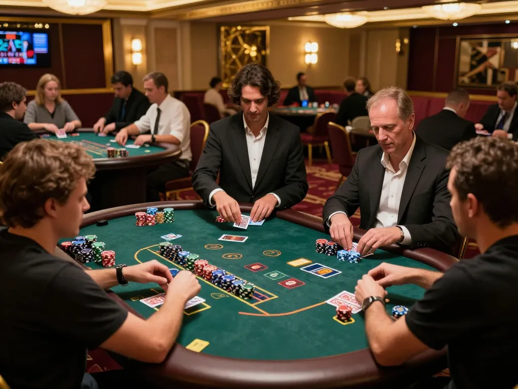 Players strategizing their bets at a SC88 blackjack table in a luxury casino setting.