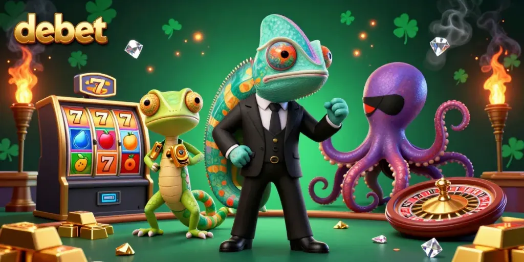 Experience vibrant gameplay at Debet, where thrilling slots meet stunning visuals in a dynamic casino scene.