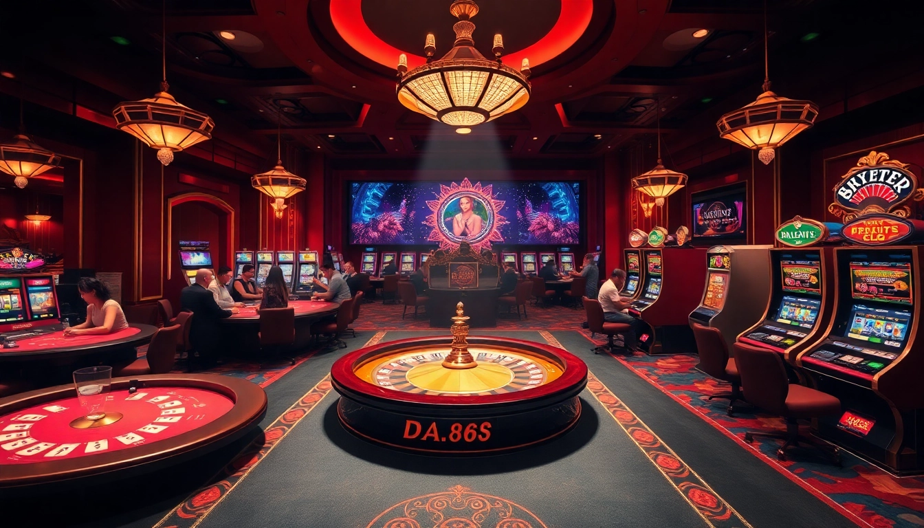 The vibrant casino atmosphere at https://da88s.to/ features players enjoying poker, captivating roulette, and slot machines.
