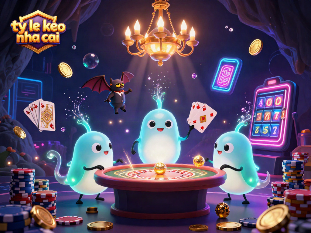 Experience vibrant gambling excitement with the ty le keo nha cai illustration featuring glowing creatures and casino elements.
