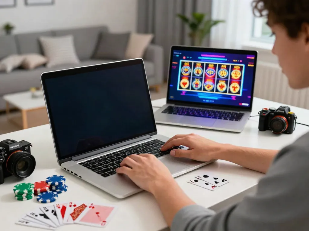 Player enjoying slots that accept credit cards on a laptop with vibrant casino elements.