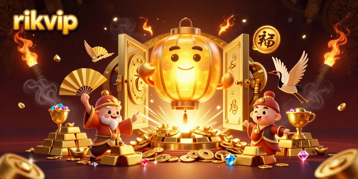 Experience high-stakes action at rikvip with a vibrant digital illustration showcasing a glowing lantern spirit in a dynamic casino setting.