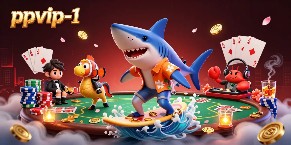 Experience excitement at ppvip-1 as a hammerhead shark rides gold coins amidst vibrant casino action.