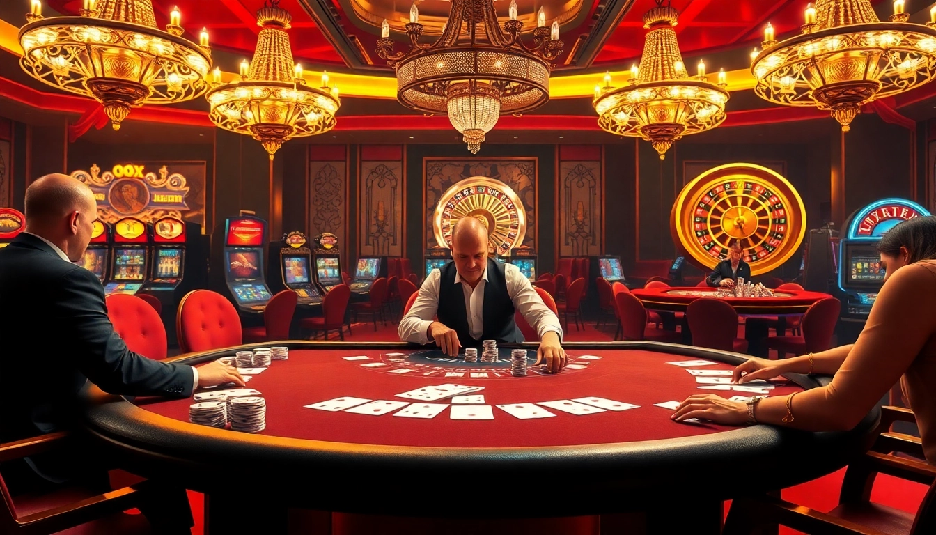 Excited players engaging in a lively game at OX BET's luxurious casino table setting.