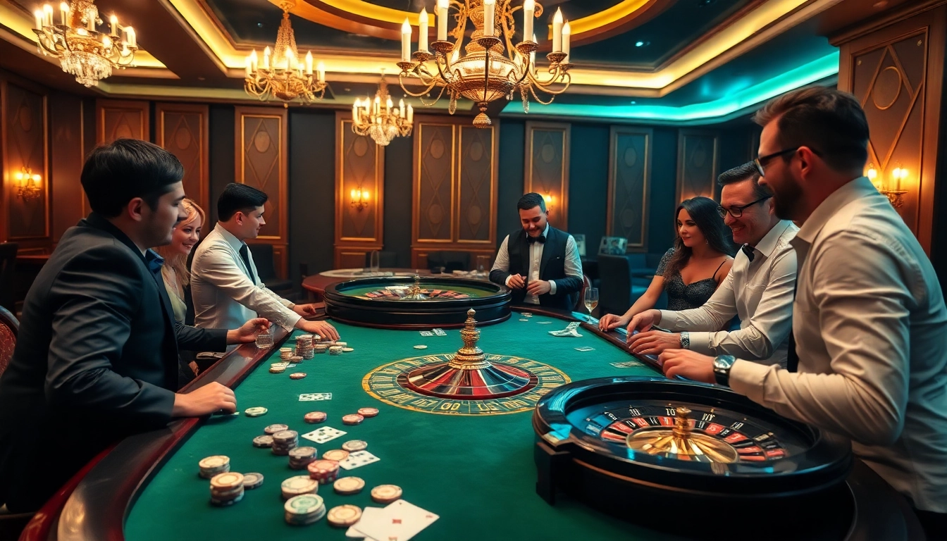 Players enjoying the thrilling game 6FF at an elegant casino table.