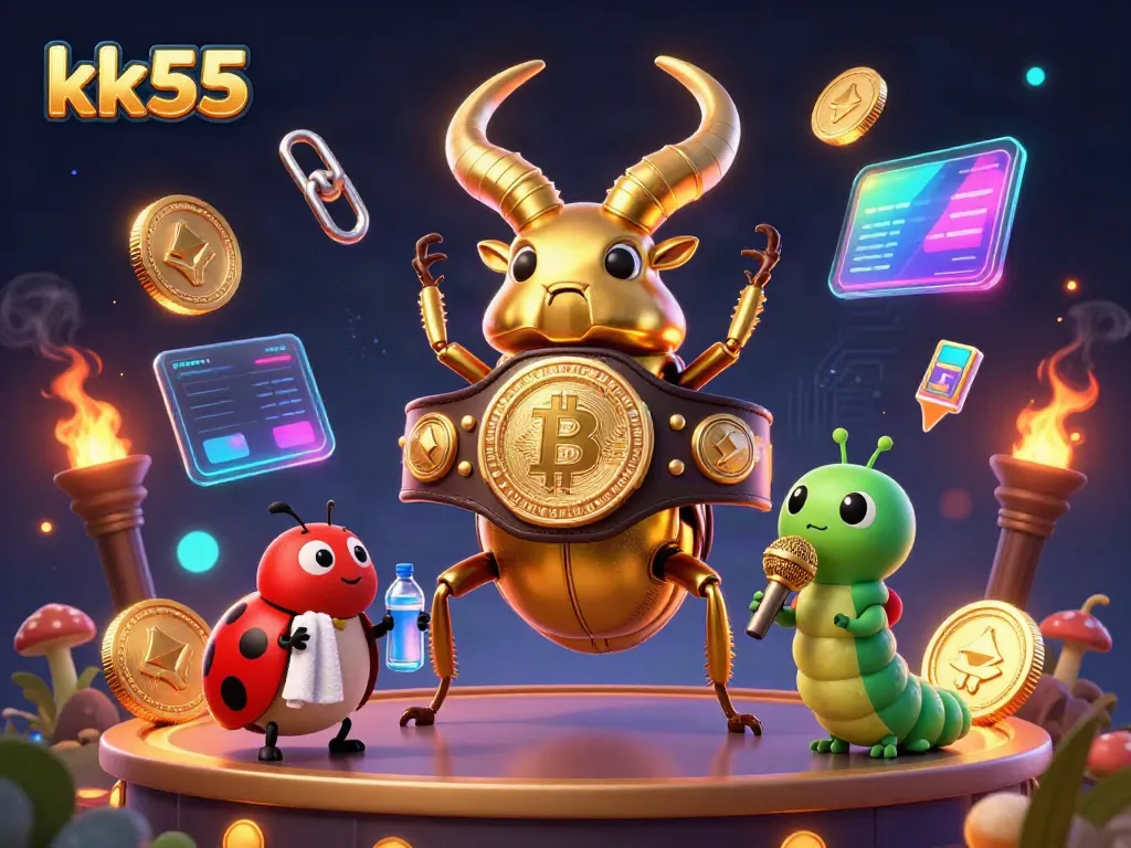Experience thrilling gameplay with kk55's vibrant casino scene featuring unique characters and digital elements.