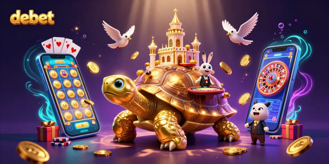 Engage with debet in a vibrant casino scene showcasing a golden tortoise and dynamic game elements.