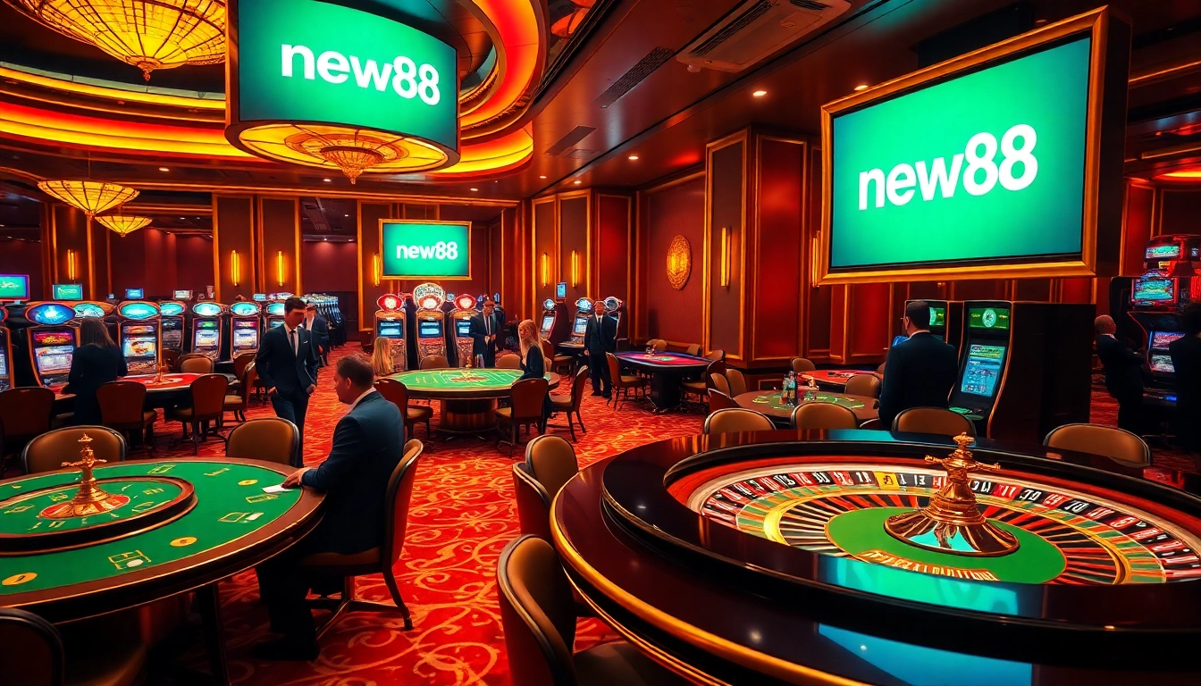 Players enjoy exciting casino games at new88, showcasing vibrant tables and thrilling visuals.