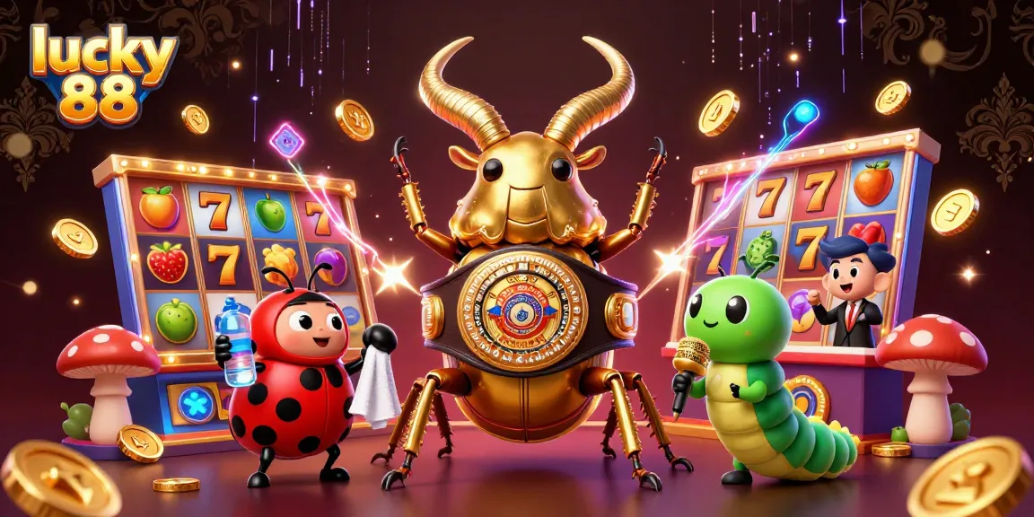 Experience the thrill of lucky 88 slots with a vibrant 3D casino illustration featuring dynamic characters.
