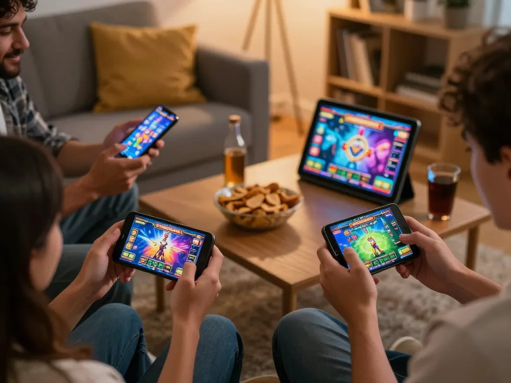 Saibo898 players engaging in mobile slot gameplay from home, enjoying an interactive gaming experience.