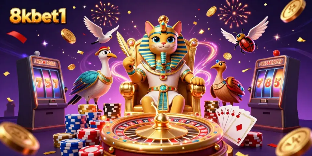Khám phá sảnh game 8kbet1 với hình ảnh sinh động về sòng bạc và các phần thưởng hấp dẫn.