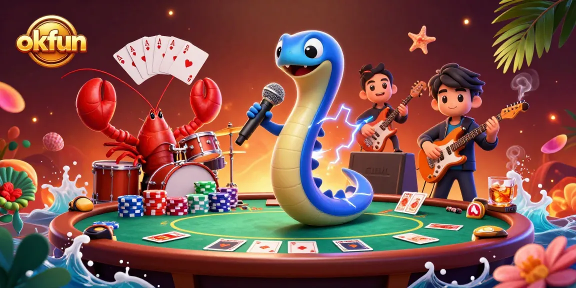okfun's lively underwater casino scene features a 3D cartoon electric eel performing with lively characters.
