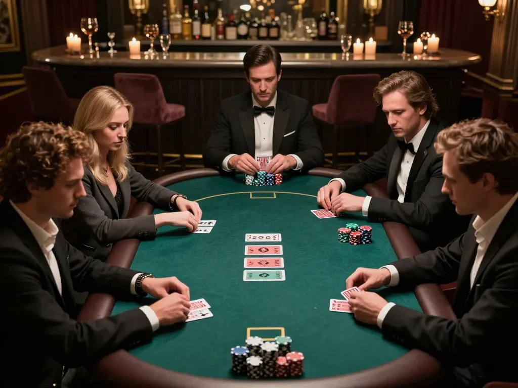 Players strategizing during an exclusive SC88 Vip poker night, showcasing intense gameplay and luxury.
