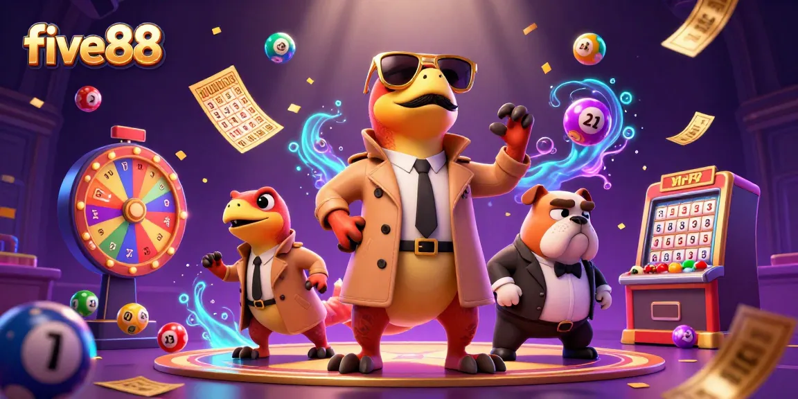 Join the action at five88 with cartoon raptors entering a VIP casino, vibrant game elements popping around.