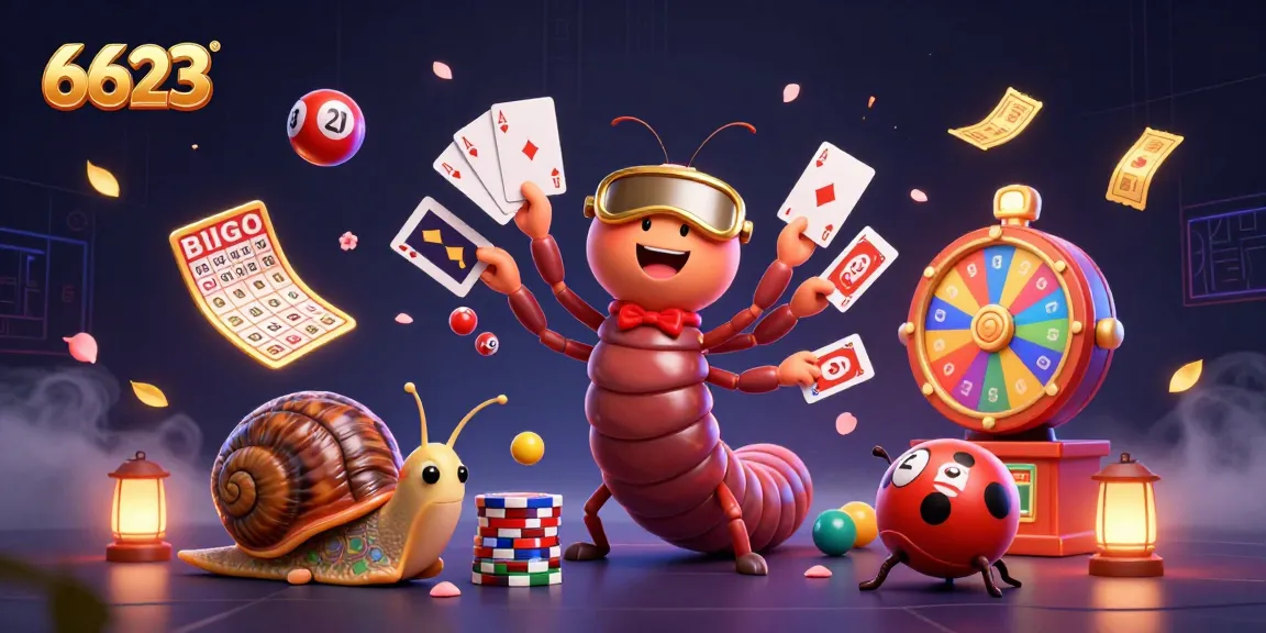 Engage with 6623 gaming excitement through a vibrant 3D casino scene featuring animated characters and dynamic game elements.