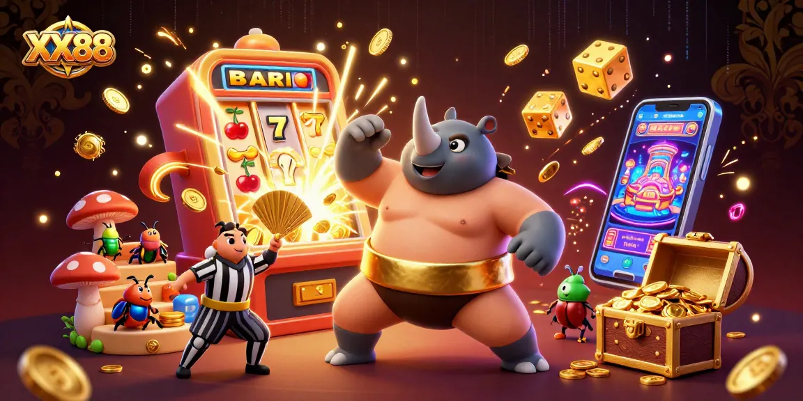 Experience the thrill of winning at XX88 with a vibrant casino scene featuring dynamic characters and rich game elements.
