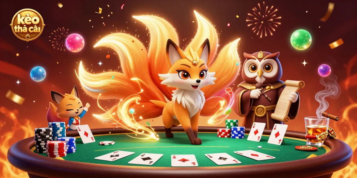 Experience thrilling kèo nhà cái action with vibrant characters and poker elements in a dynamic 3D illustration.