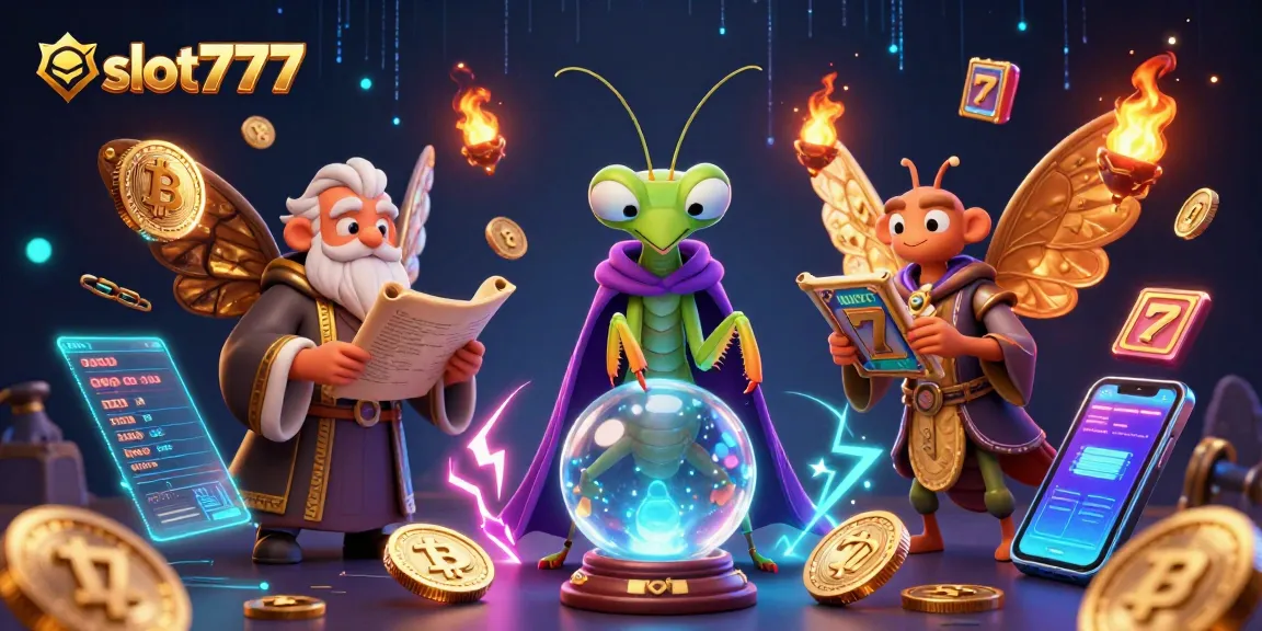Experience the thrill of slot777 with colorful reels and jackpots amidst vibrant characters and crypto elements.