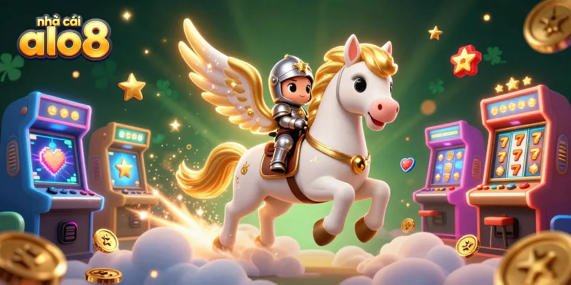 Play thrilling games at nhà cái alo8 with a majestic celestial horse and knight in a vibrant 3D casino scene.