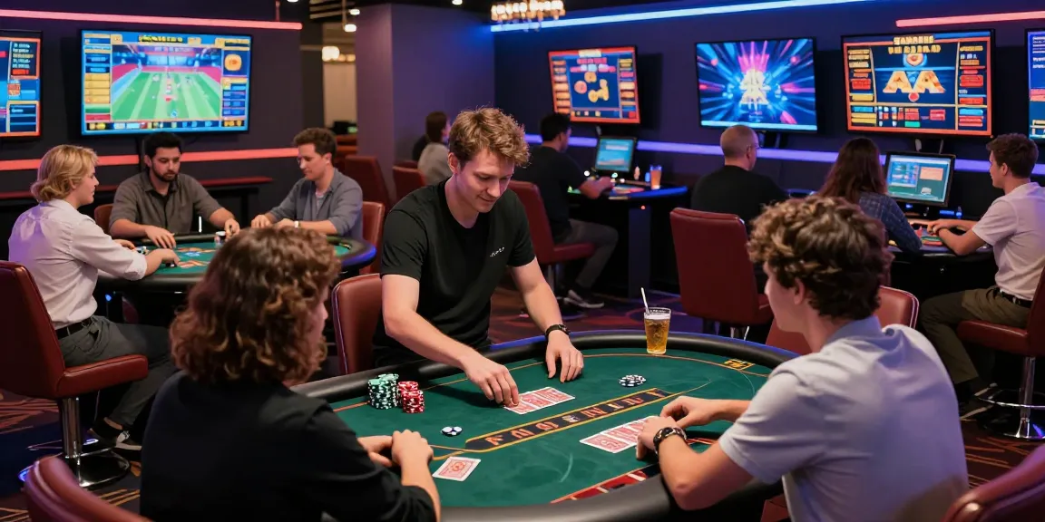 Players enjoying a lively gaming experience at red88m7.com casino with vibrant tables and interactive screens.