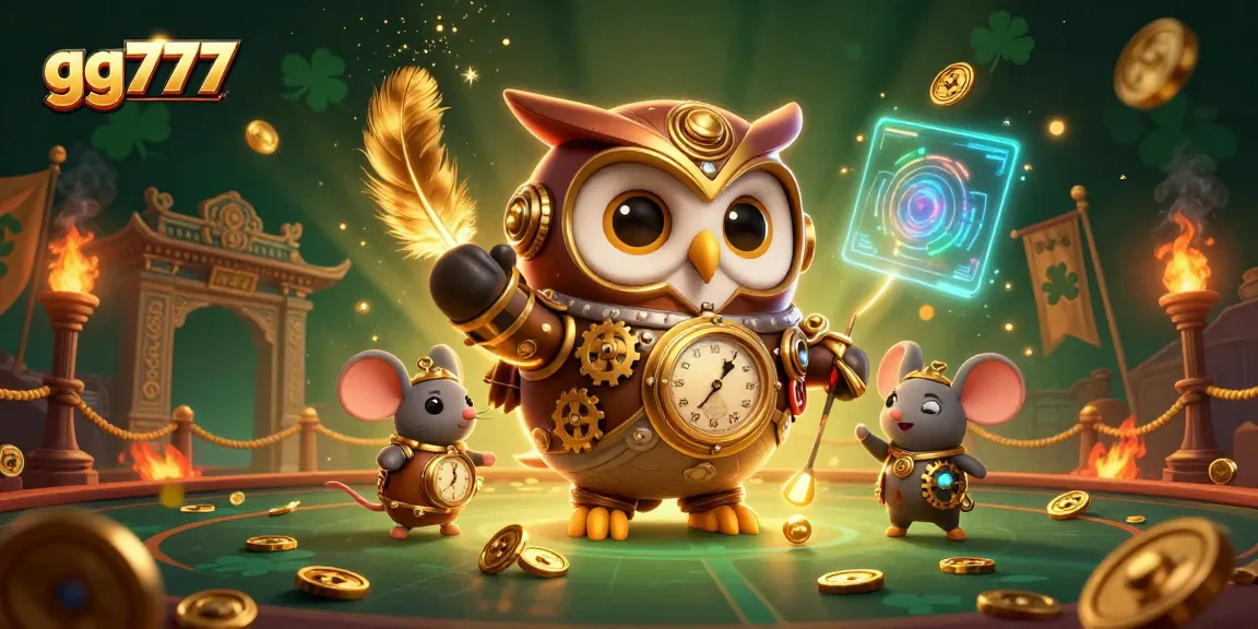 Experience thrilling gameplay at gg777 with an enchanting steampunk owl and exciting casino elements.