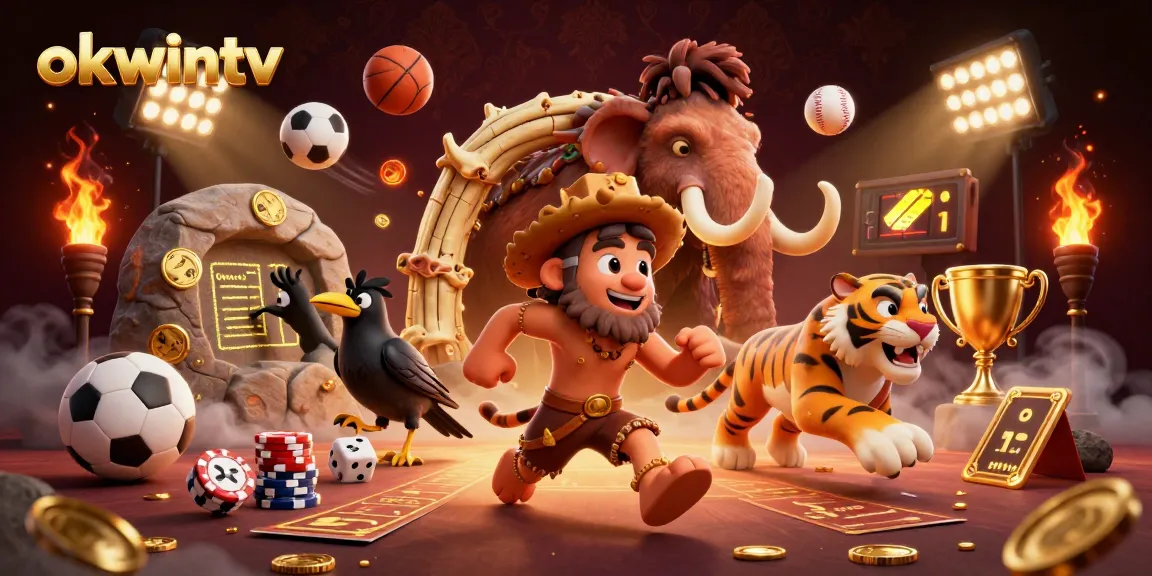 Experience thrilling gameplay with okwintv, a vibrant 3D casino scene featuring dynamic sports elements.