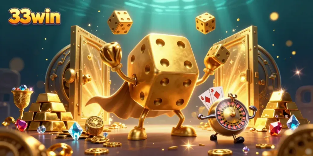 Trải nghiệm cá cược tại 33win với hình ảnh 3D hấp dẫn của gã khổng lồ xúc xắc vàng.