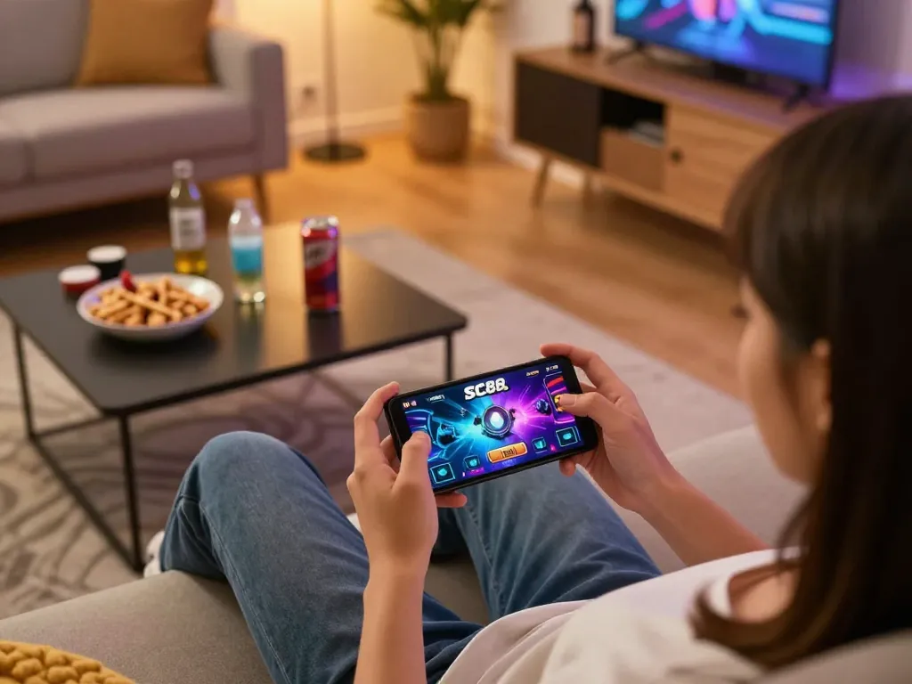 Experience the thrill of SC88 gaming on a smartphone in a cozy home environment