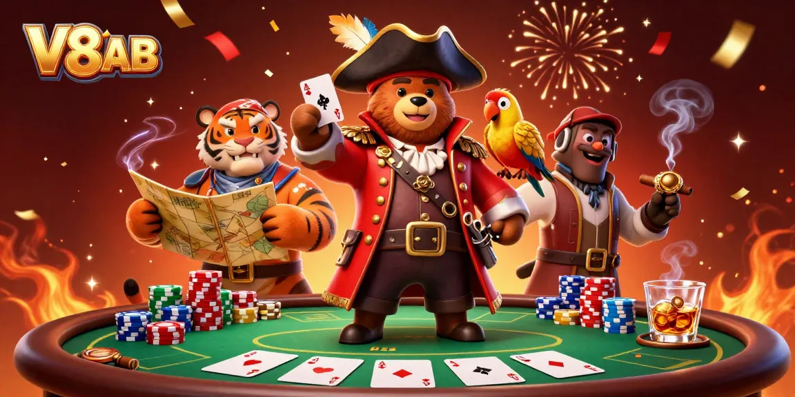 Experience thrilling gameplay at V8AB with a vibrant casino scene featuring poker elements.