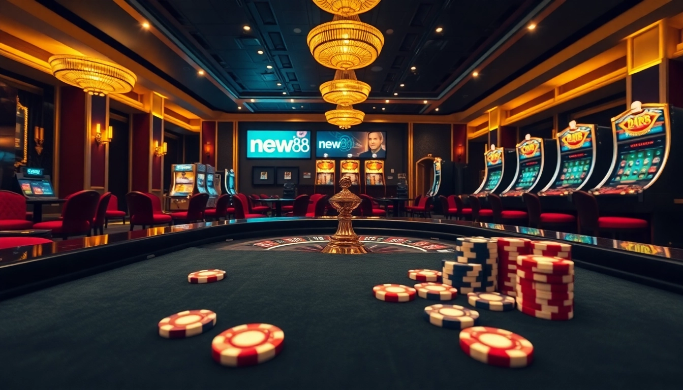Experience excitement and luxury at new88 with vibrant casino games and poker chips.
