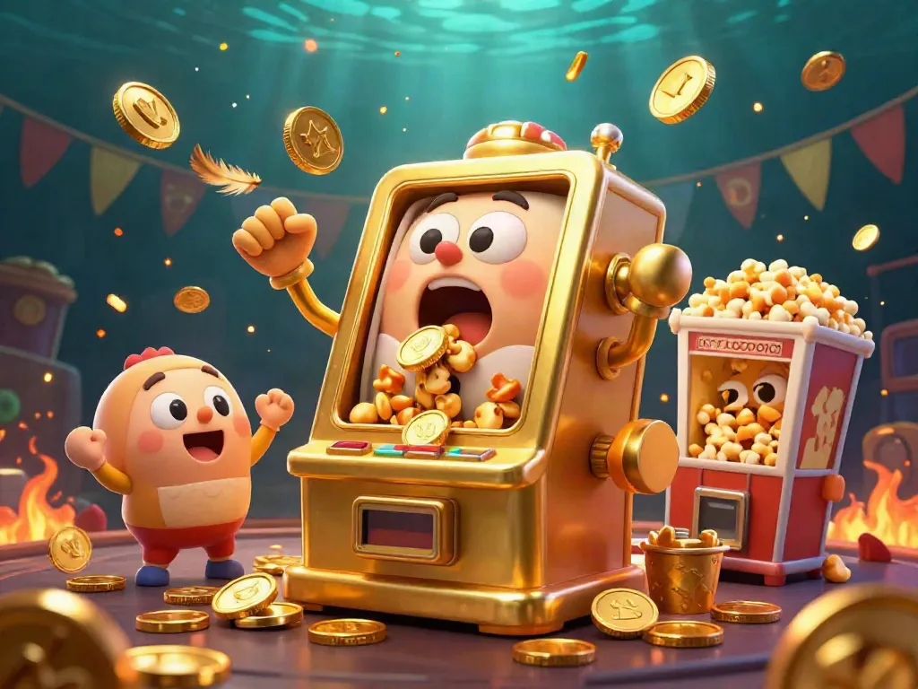 Experience เว็บสล็อตแท้ excitement with a cartoon slot machine hitting a jackpot amid vibrant casino elements.