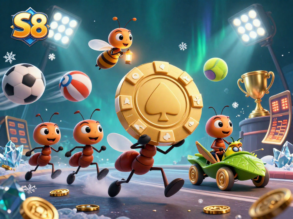 S8 offers a thrilling experience with a team of cartoon ants engaged in a dynamic heist in the casino world.