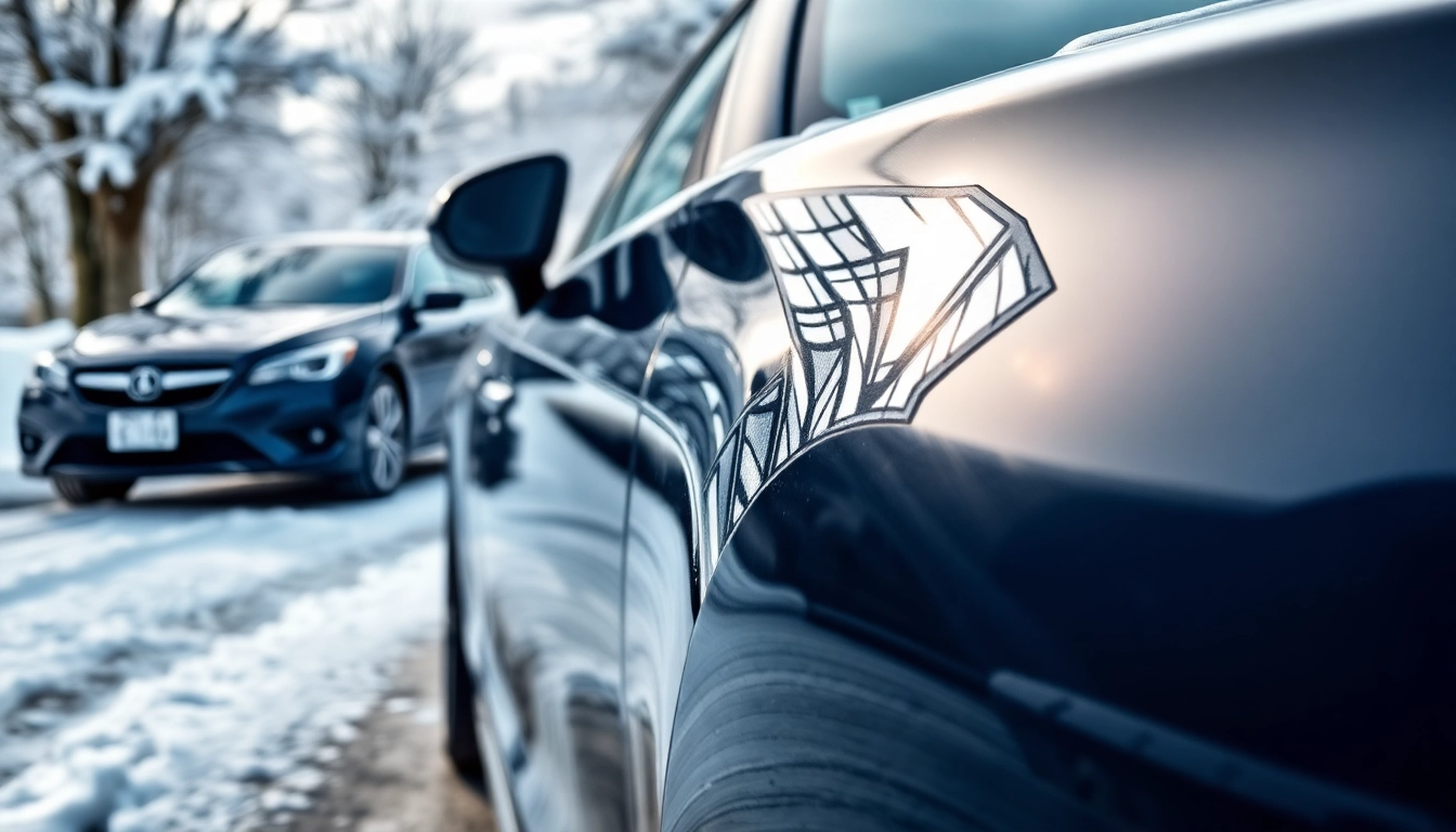 PPF winter road salt protection showcased on a vehicle against a snowy backdrop.