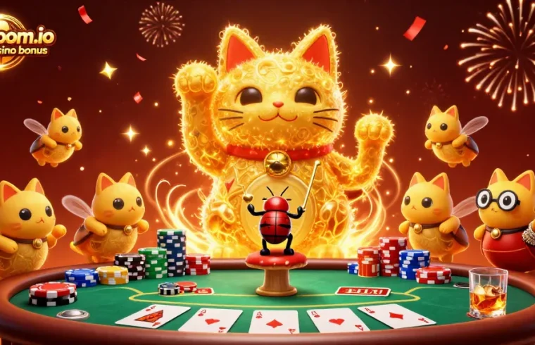 Enjoy the vibrant jokaroom.io online casino bonus scene with a lucky cat and festive poker elements.