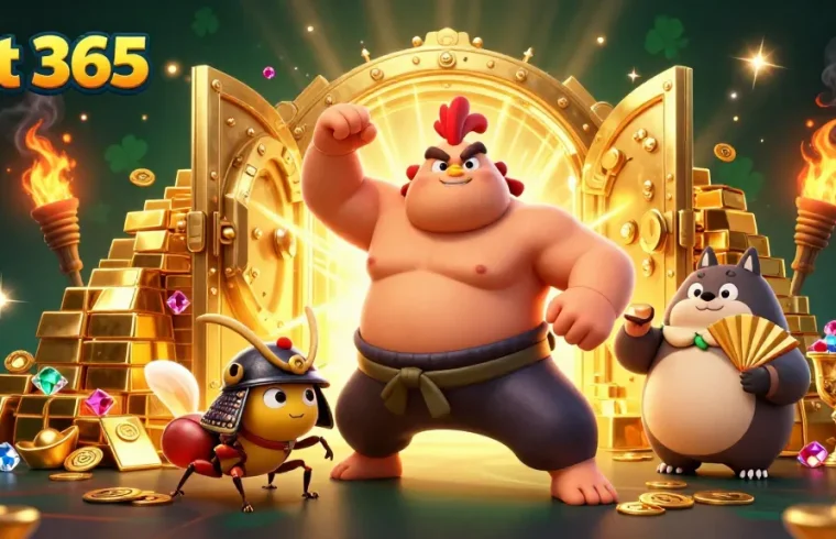 Engage with bet 365 by entering a vibrant casino scene with characters amidst jewels and treasures.