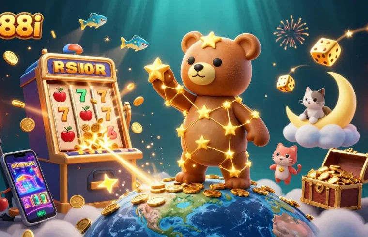 Experience exciting wins with go88i's dynamic casino scene featuring jackpot slots and playful characters.